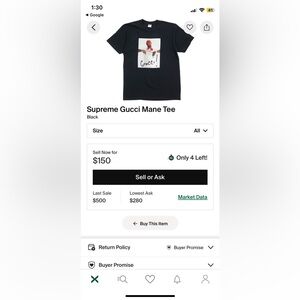 Authentic Supreme Black Tee with Graphic